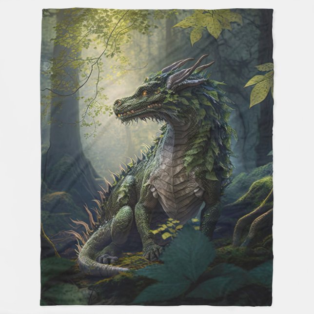 Dragon in a Magic Forest Fleece Blanket (Framsidan)