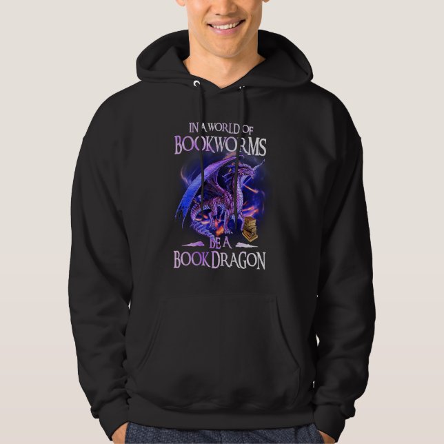 Dragon In A World Of Bookworms  Dragon Hoodie (Framsida)