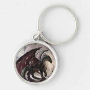 Dragon in Cave Rund Silverfärgad Nyckelring