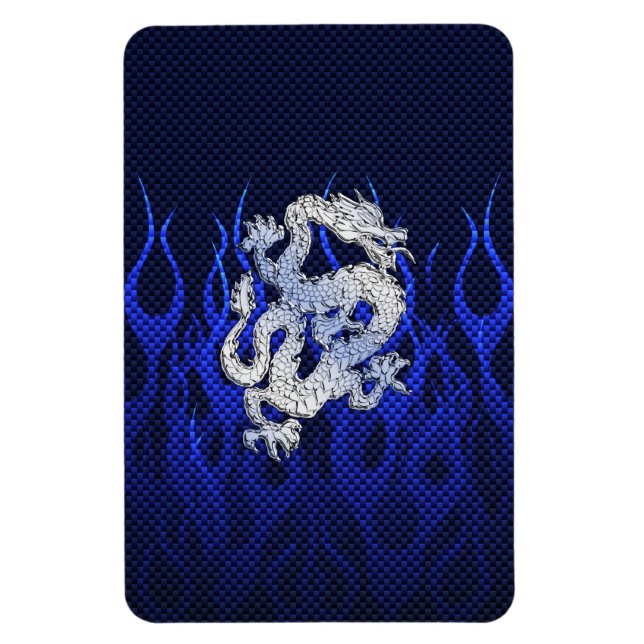 Dragon in Chrome som Blue Carbon Fiber Stilar Magnet (Vertikal)