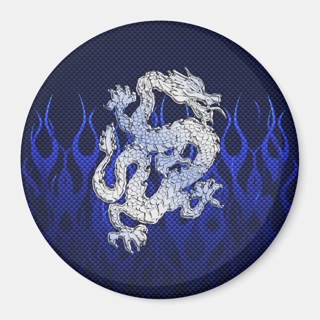 Dragon in Chrome som Blue Carbon Fiber Stilar Magnet (Framsidan)