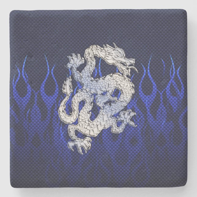 Dragon in Chrome som Blue Carbon Fiber Stilar Stenunderlägg (Framsidan)