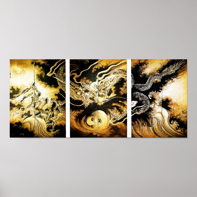 Dragon in Clouds Hiroshige japanska finkonst Poster (Framsidan)