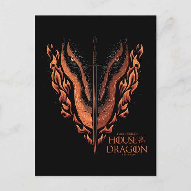 Dragon in Flames Behind Sword Vykort (Framsida)