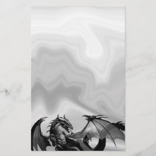 Dragon in Grått Fantasy Stationery Brevpapper