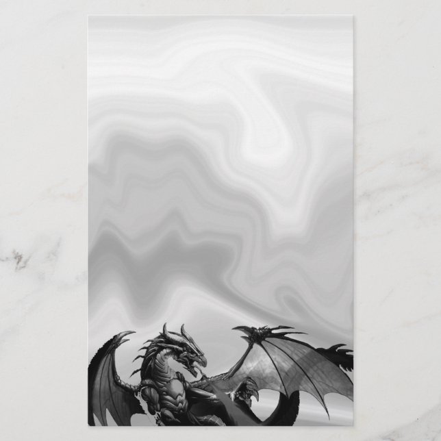 Dragon in Grått Fantasy Stationery Brevpapper (Framsida)