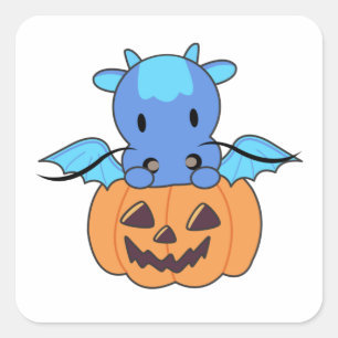 Dragon In Pumpkin Sweet Dragon Happy halloween Fyrkantigt Klistermärke