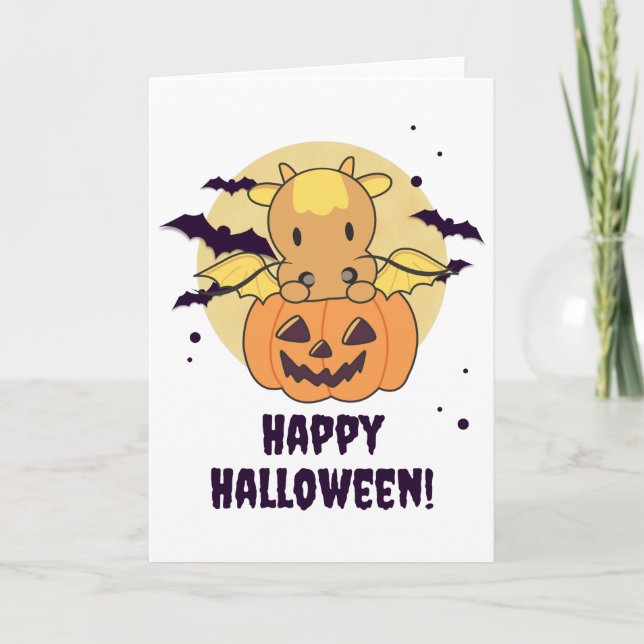 Dragon In Pumpkin Sweet Dragon Happy halloween Kort (Framsida)