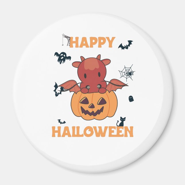 Dragon In Pumpkin Sweet Dragon Happy halloween Magnet (Framsidan)