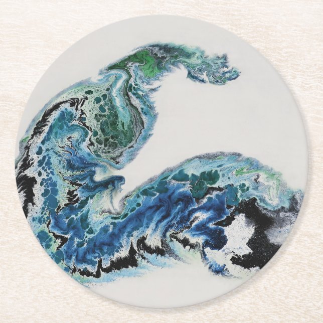 “Dragon in the Waves – Abstract Ocean Energy Round Underlägg Papper Rund (Framsidan)