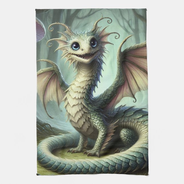 Dragon Jabberwocky Cute Fantasy Creature Art Kökshandduk (Vertikal)