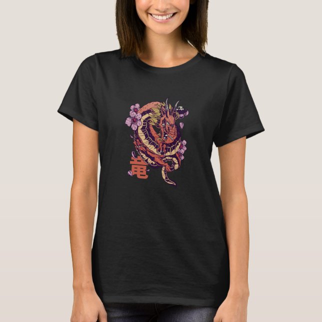 Dragon Japanese Flowers  Tees T Shirt (Framsida)