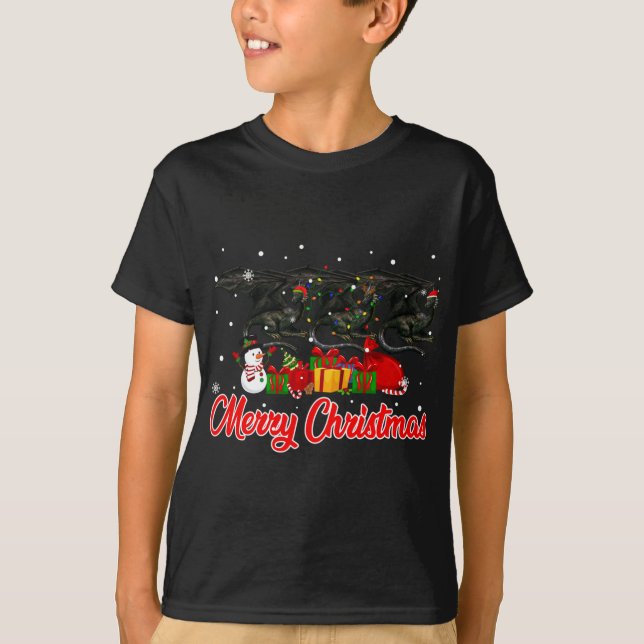 Dragon jul Pajama Funny Julafton Ljus Animals T Shirt (Framsida)