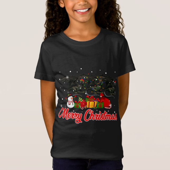 Dragon jul Pajama Funny Julafton Ljus Animals T Shirt (Framsida)