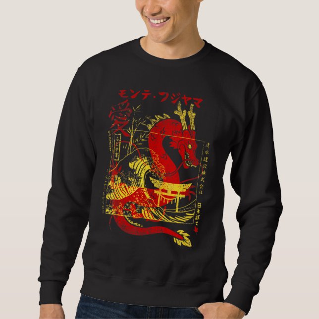 Dragon Kanji Dragon With Japanska Torii Lång Ärmad Tröja (Framsida)