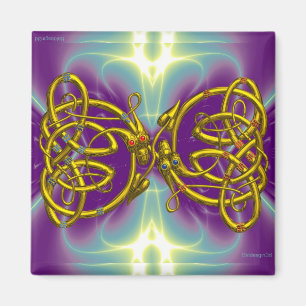 DRAGON KÄRLEK / Guld Celtic Knot Dragons Magnet