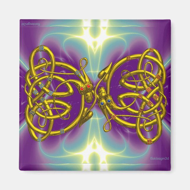 DRAGON KÄRLEK / Guld Celtic Knot Dragons Magnet (Framsidan)