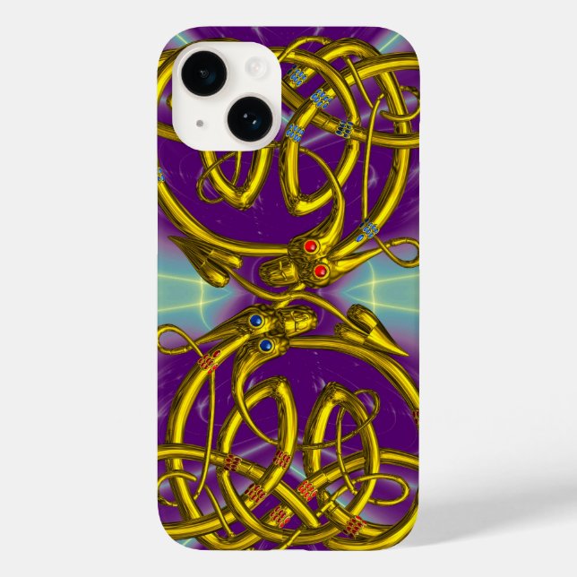 DRAGON KÄRLEK ,GULD CELTIC KNOTS DRAGONER, Lila (Baksida)