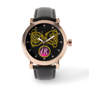 DRAGON KÄRLEK/ GULD CELTIC KNOTS GEMSTONE MONOGRAM ARMBANDSUR