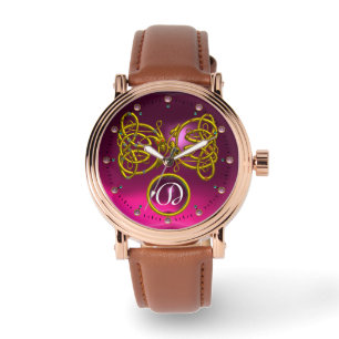 DRAGON KÄRLEK/ GULD CELTIC KNOTS GEMSTONE MONOGRAM ARMBANDSUR
