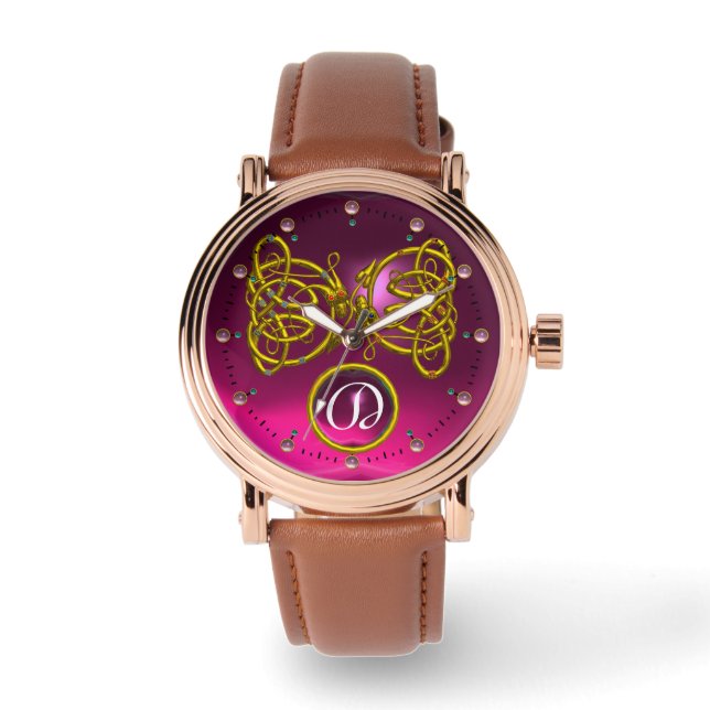 DRAGON KÄRLEK/ GULD CELTIC KNOTS GEMSTONE MONOGRAM ARMBANDSUR (Framsida)