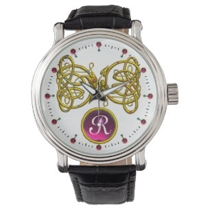 DRAGON KÄRLEK/ GULD CELTIC KNOTS GEMSTONE MONOGRAM ARMBANDSUR