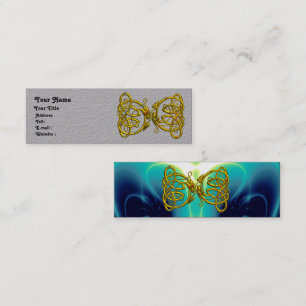DRAGON KÄRLEK Guld Celtic Knots Teal Blue Grått Pa Mini Visitkort