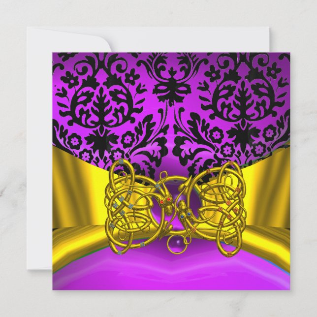 DRAGON KÄRLEK GULD LILA SVART DAMAST MONOGRAM INBJUDNINGAR (Framsida)