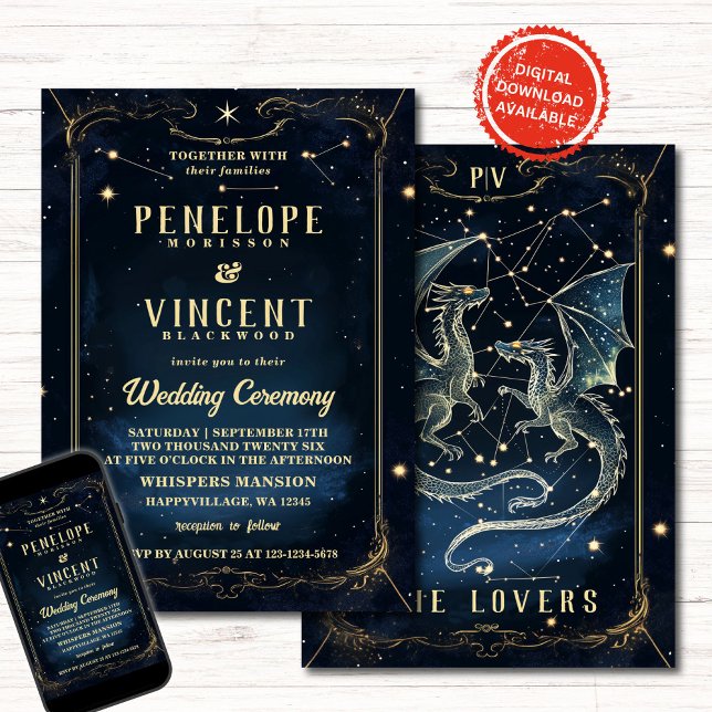 Dragon Kärlek skriven i Stars | Tarot Bröllop Inbjudningar (Skapare uppladdad)
