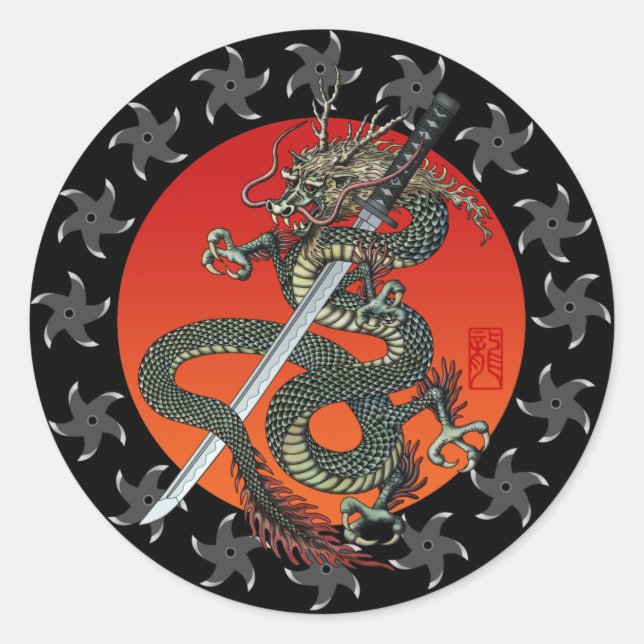 Dragon katana 2 runt klistermärke (Framsida)