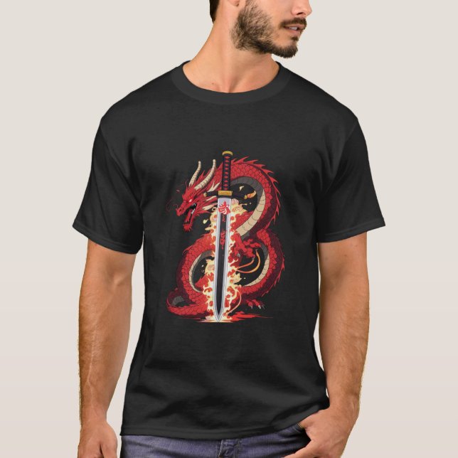 Dragon Katana | Anime Fire T-Shirt for Men (Framsida)