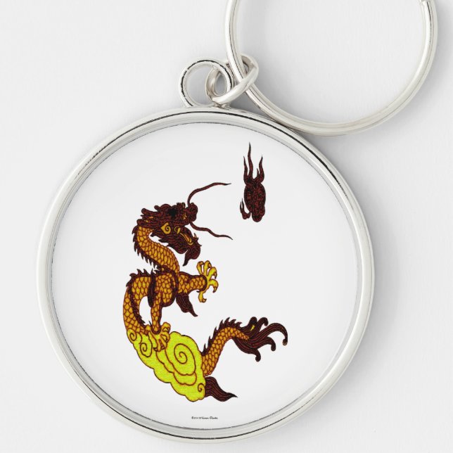 Dragon Keychain Rund Silverfärgad Nyckelring (Framsidan)