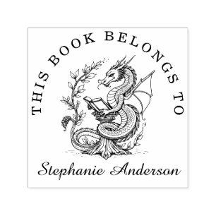 Dragon Läsa en bokskylt Bok Bibliotek Frimärke Självfärgande Stämpel