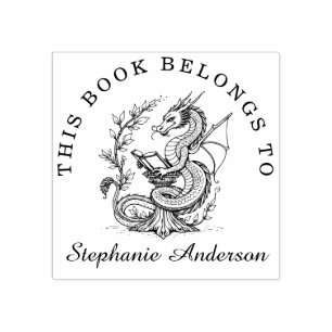 Dragon Läsa en bokskylt Bok Bibliotek Frimärke Stämpel