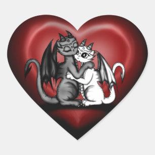 Dragon Lovepair Hjärtformat Klistermärke