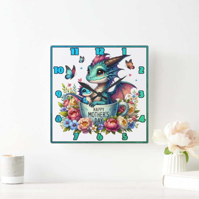 Dragon Mamma: Valp, Flowers, Mors dag Fyrkantig Klocka (Hem)