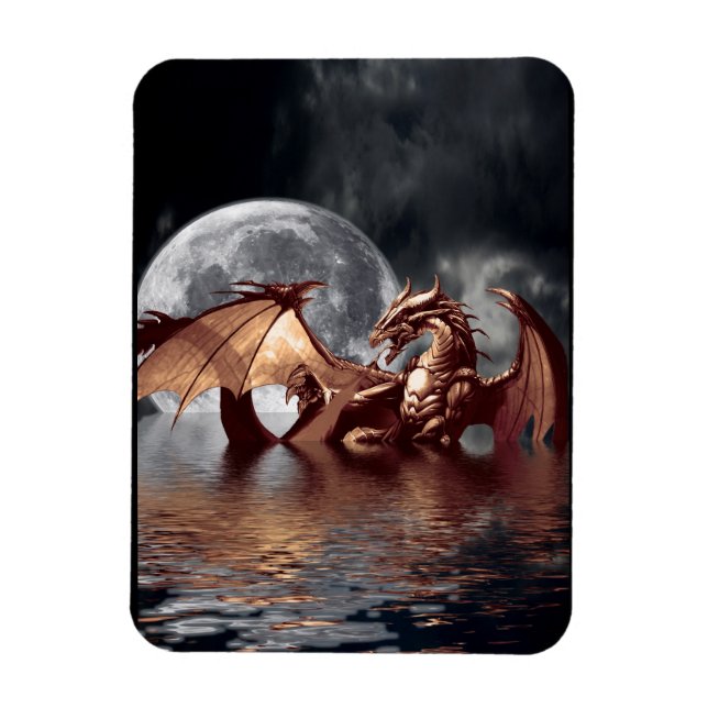 Dragon & Måne Fantasy Art Magnet (Vertikal)