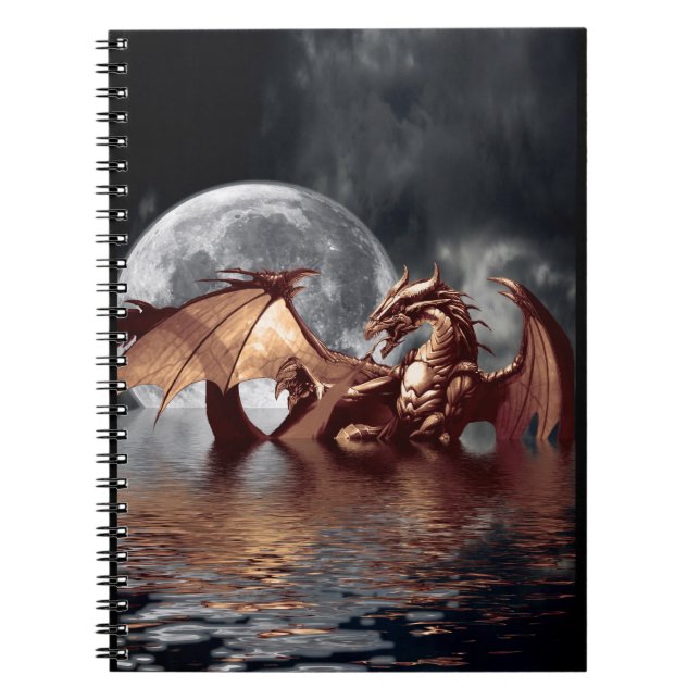 Dragon & Måne Fantasy Art Notebook Anteckningsbok (Framsidan)
