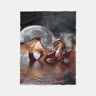 Dragon & Måne Fantasy Artwork Fleecefilt
