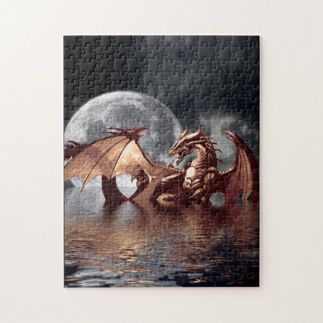 Dragon & Måne Fantasy Mythical Art Puzzle Pussel (Vertikal)