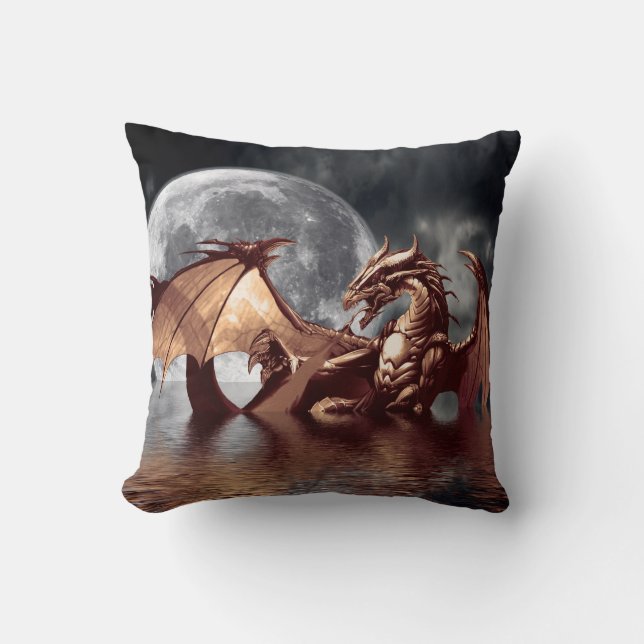 Dragon & Måne Fantasy Mythical Dekorativ kudde (Framsida)