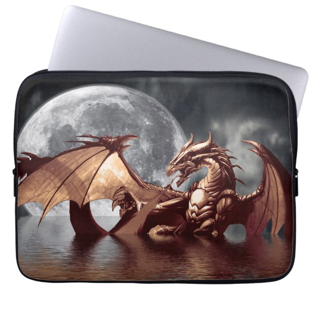 Dragon & Måne Fantasy Mythical Laptop sleeve (Framsidan)