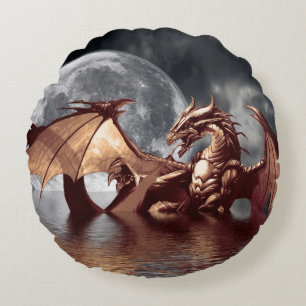 Dragon & Måne Fantasy Mythical Rund Kudde