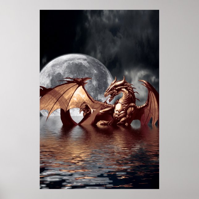 Dragon & Måne Fantasy Poster (Framsidan)