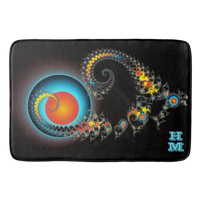 Dragon Måne Modern Fractal Art med Monogram Badrumsmatta (Framsidan)
