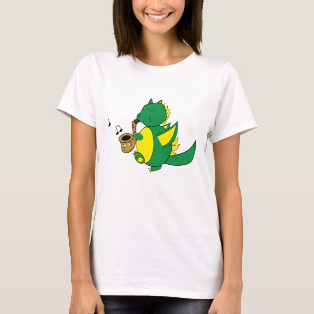 Dragon Marching Saxophone Musik noter T Shirt (Framsida)