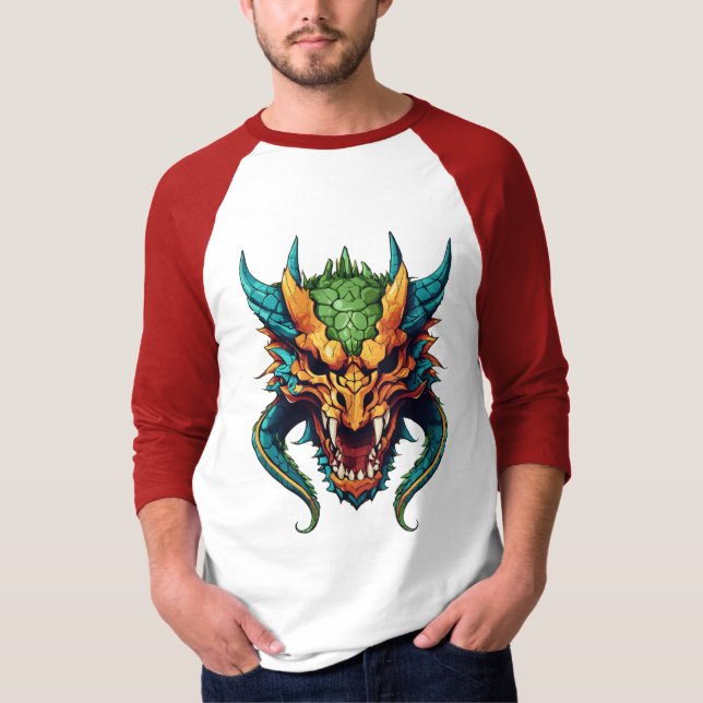 Dragon Mascot Skull - ultrarealistisk T Shirt (Framsida)