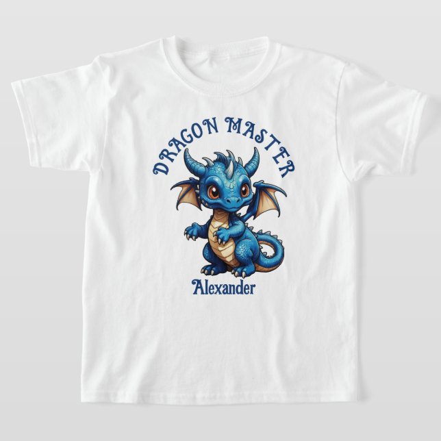 Dragon Master Cute Blue Dragon Personalize T-Shirt (Laydown)