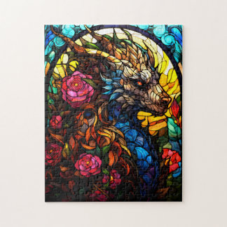 Dragon med blomsterförskjutning av fastnat glas pussel