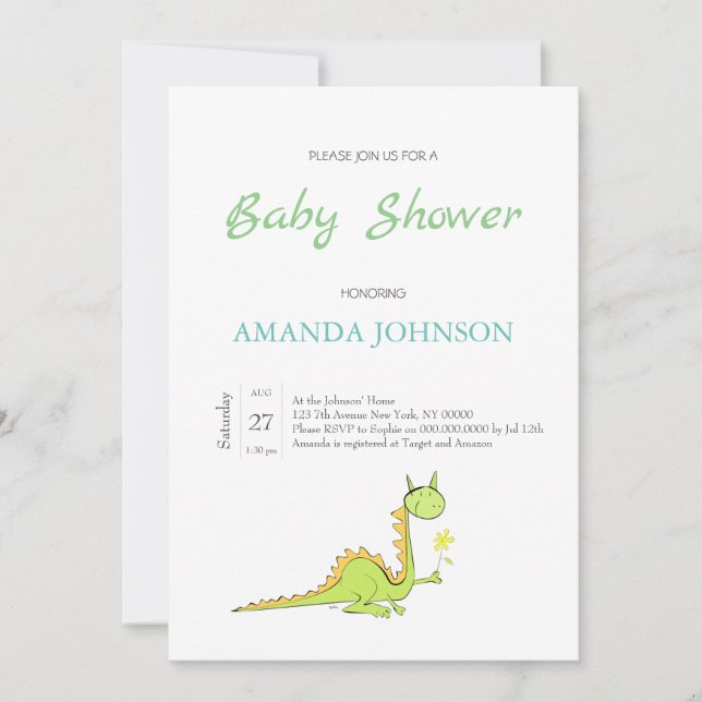 Dragon med en blomma inbjudningar (Framsida)